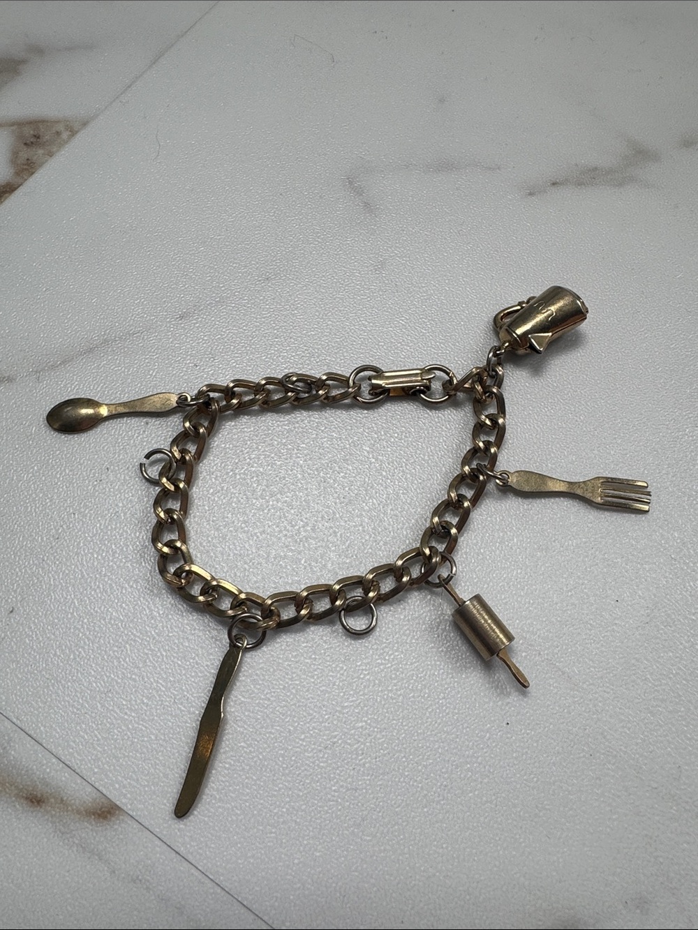 Vintage Cutlery Charm Bracelet Unique Cook Chicken Fork knife Spoon